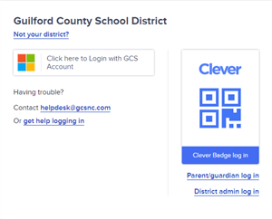 Clever Login Screenshot Guilford County School District "Click here to Login with GCS Account"