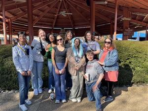 students standing in front of ride at busch gardens
