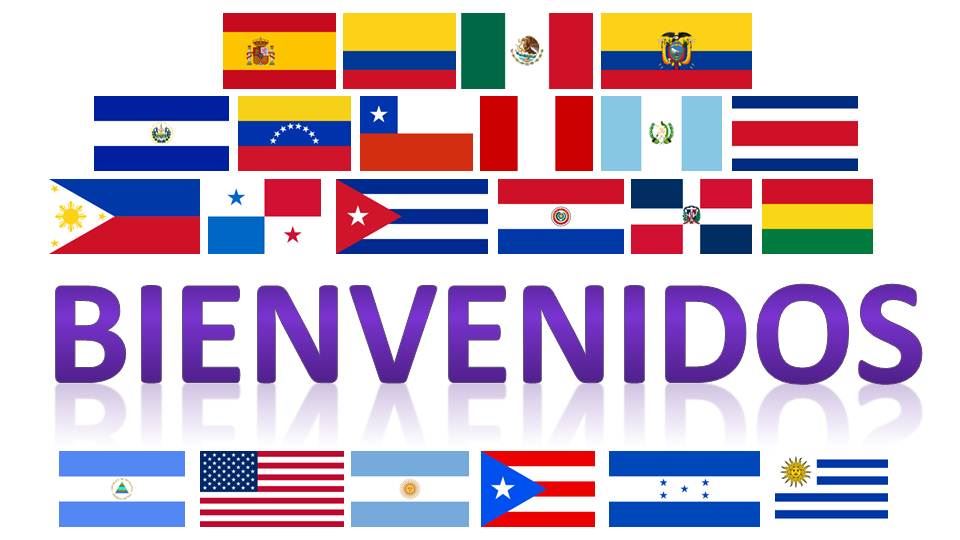 Welcome in Spanish with country flags around it Welcome in Spanish with country flags around it