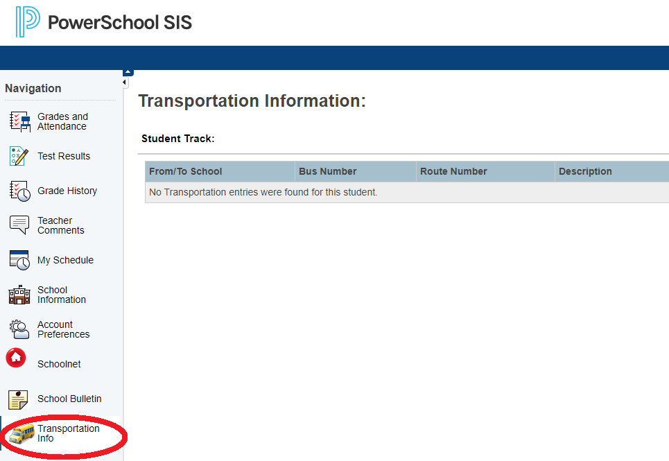 Transportation Screen in PowerSchool