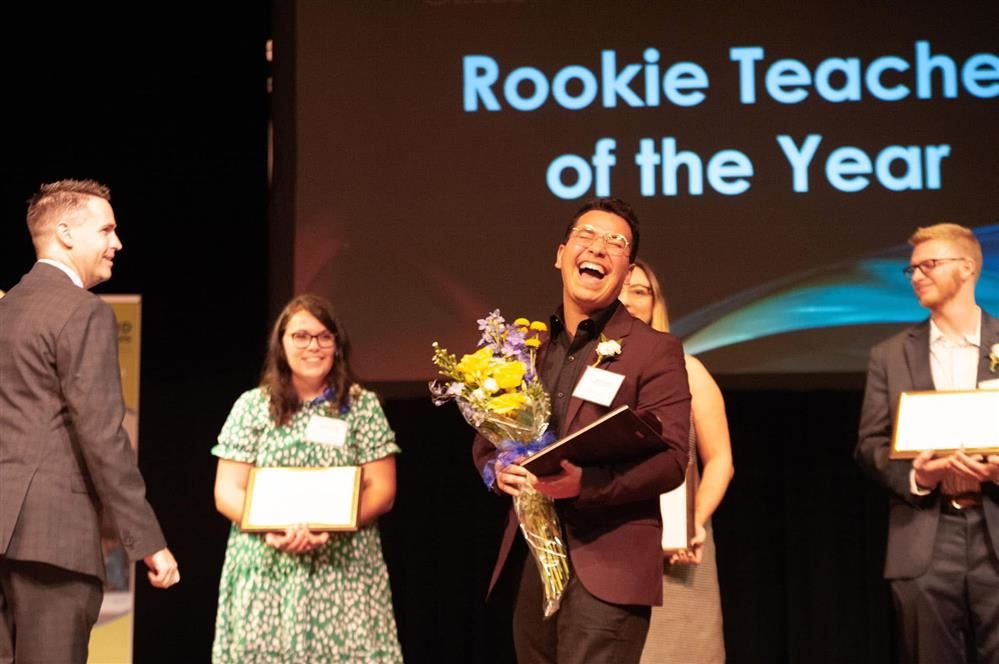 Mr. Carrillo receiving rookie teacher of the year award at GCS Cellebration of Excellence 