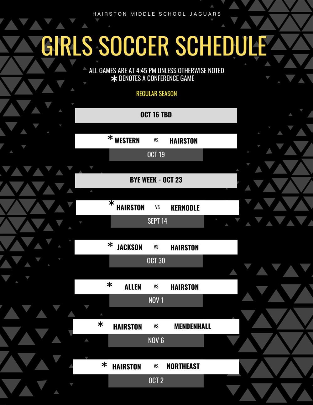 Girls Soccer Schedule