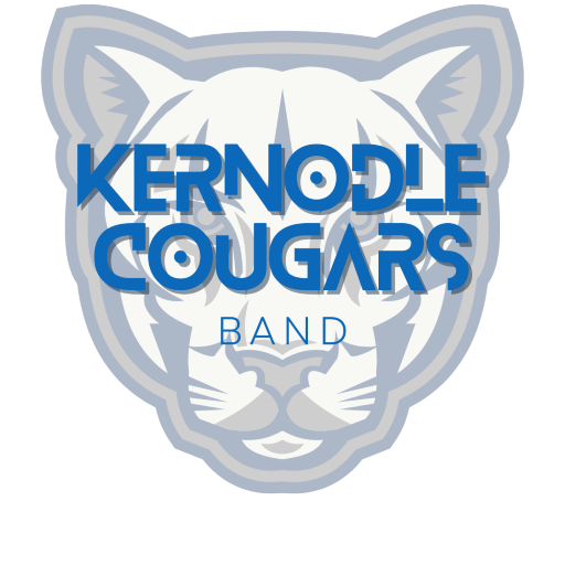 Cougar Face with light blue text reading "Kernodle Cougars Band"
