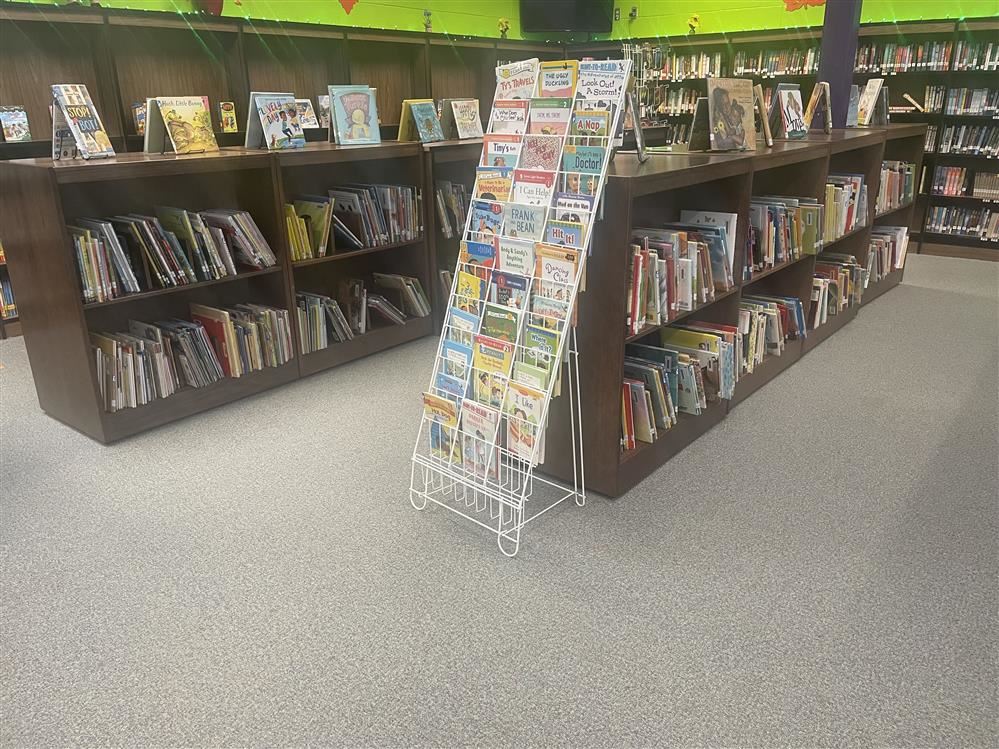 Photo of the book shelves in the Library Photo of the book shelves in the Library