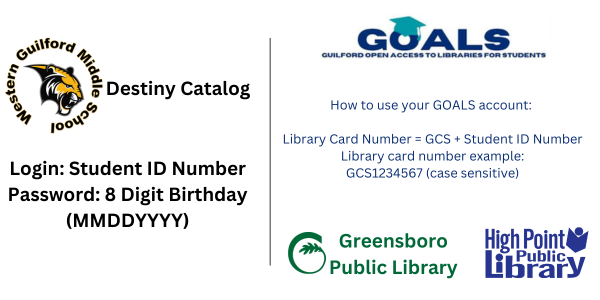 WGMS Logo next to “Destiny Catalog” GOALS logo Login Information below
