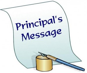  A scroll and pen with principal's message on the scroll
