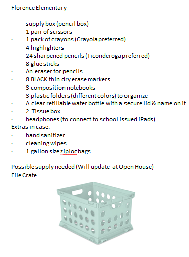 Third Grade Supply List Picture