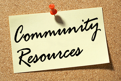 Post it note stating Community Resources