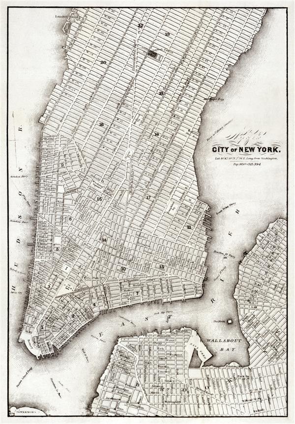 Old street map of New York City.